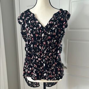 Sanctuary Pink and Black Floral Ruffled Blouse with Button Front